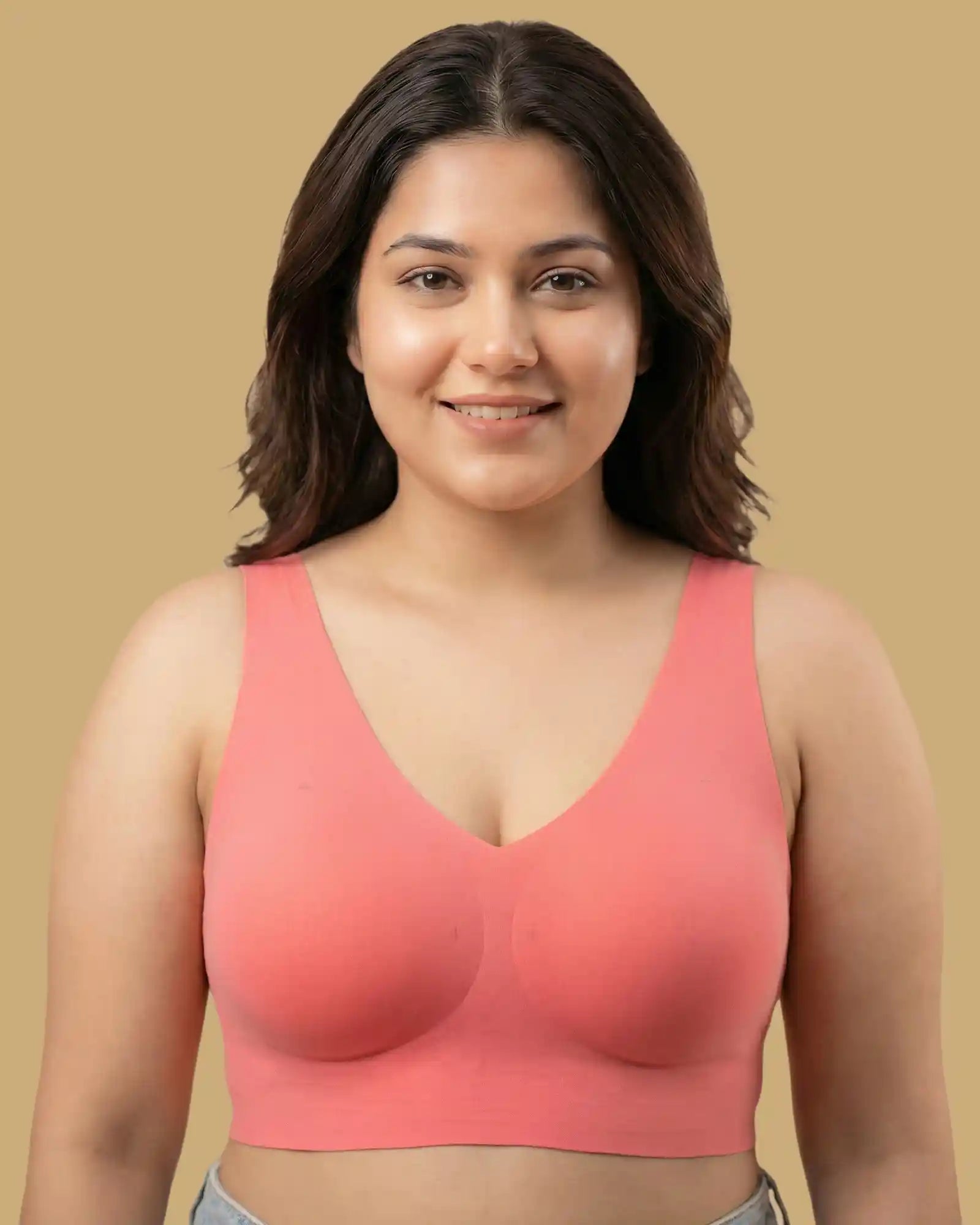 Cotton Padded Full Coverage Plus-Size Bonded Bra (SB-918-Coral)