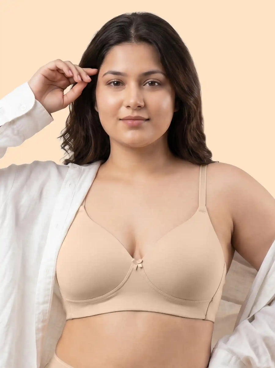 Cotton Padded Plus-Size T-Shirt Bonded Bra | Seamless Look, 360° Support & All-Day Comfort (TW-SB-9082) (Skin)