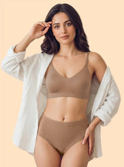 Cotton Full Coverage Non-Padded Bonded Bra & Mid Rise Flexifit Hipster Panty Lingerie Set  (TW-SB-935&63)(Fawn)