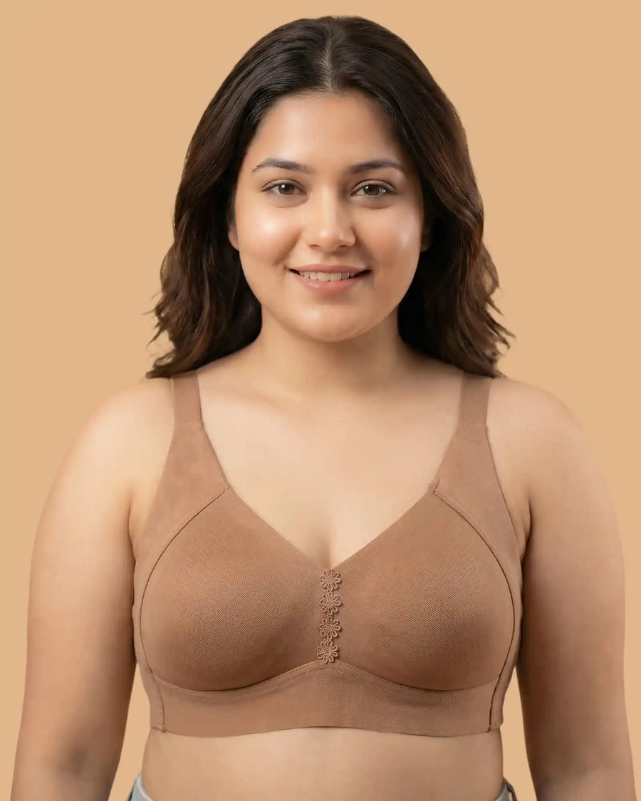 Cotton Non-Padded Plus-Size M-Frame Minimiser Bonded Bra (SB-9303)(Fawn)