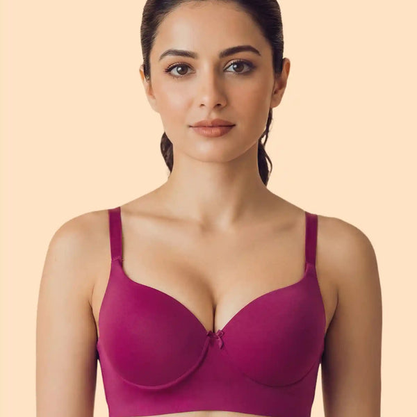 Cotton Non-wired Push-Up Bonded Bra (Level-3 Padding) with 3/4th Coverage (SB-93510)(Wine)