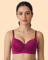 Cotton Non-wired Push-Up Bonded Bra (Level-3 Padding) with 3/4th Coverage (SB-93510)(Wine)