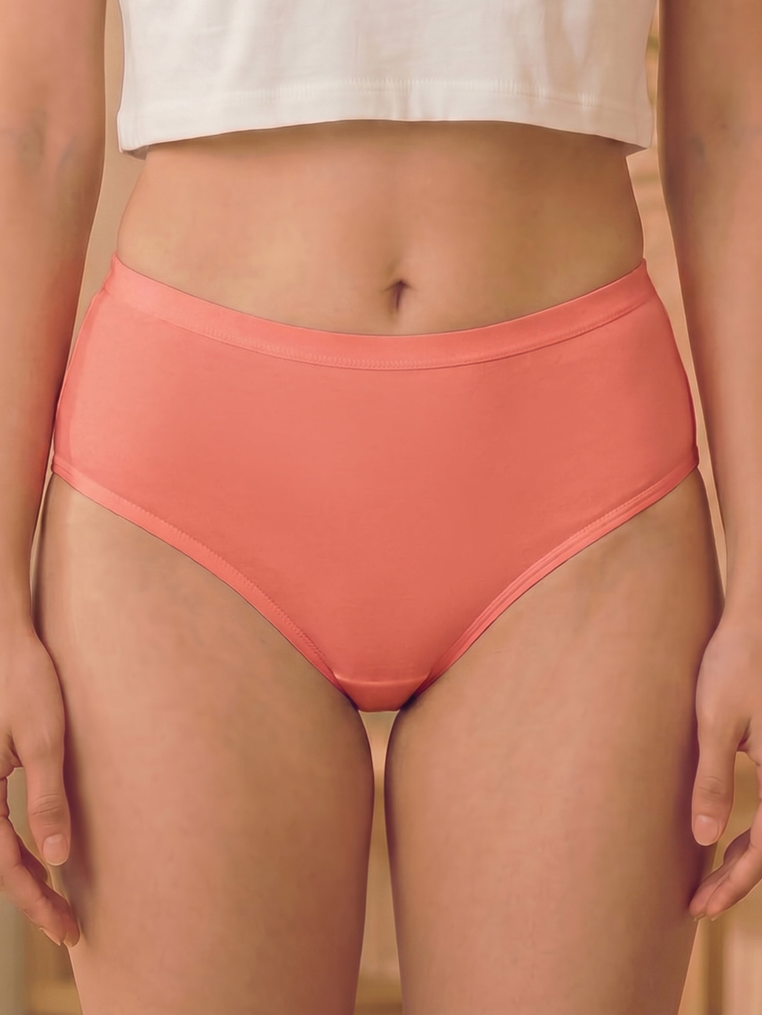 Cotton High Coverage Mid Waist Hipster Panty with Ultra Soft Waistband (TW-63-Coral)(Pack Of 2)