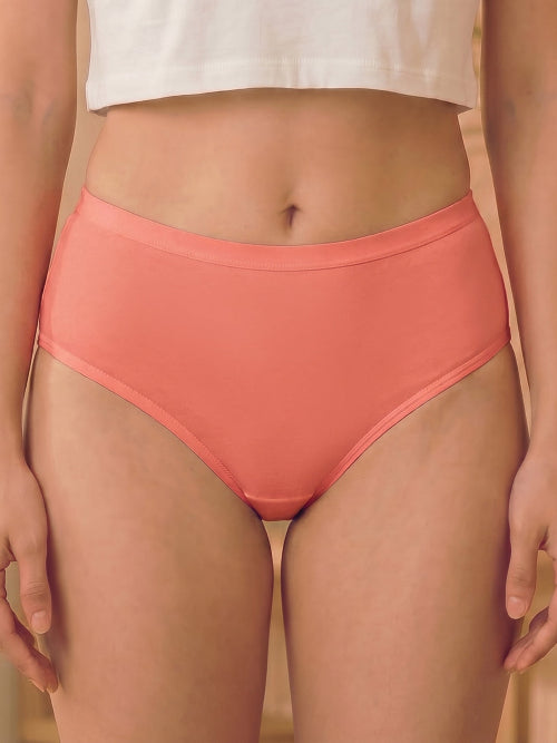 Cotton High Coverage Mid Waist Hipster Panty with Ultra Soft Waistband (TW-63-Coral)(Pack Of 2)