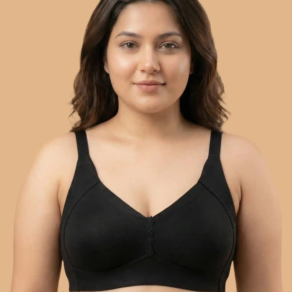 Cotton Non-Padded Plus-Size M-Frame Minimiser Bonded Bra (SB-9303)(Black)