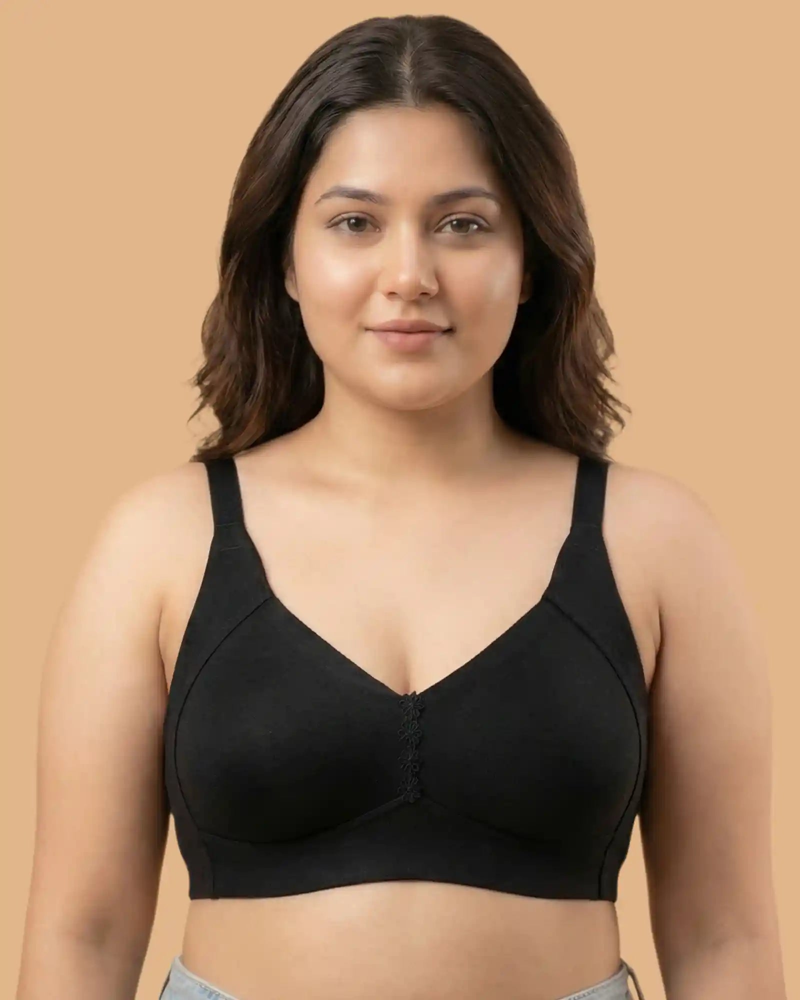 Cotton Non-Padded Plus-Size M-Frame Minimiser Bonded Bra (SB-9303)(Black)