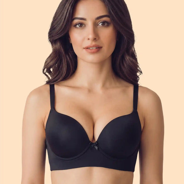 Cotton Non-wired Maximiser Push-Up Bonded Bra (Level-2 Padding) with 3/4th Coverage (SB-97015) (Black)