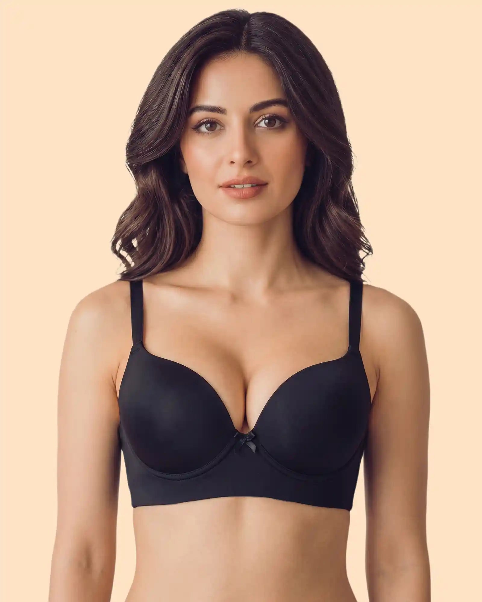 Cotton Non-wired Maximiser Push-Up Bonded Bra (Level-2 Padding) with 3/4th Coverage (SB-97015) (Black)