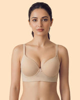 Cotton Non-wired Push-Up Bonded Bra (Level-3 Padding) with 3/4th Coverage (SB-93510) (Skin)