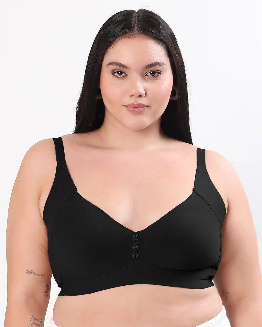 Cotton Non-Padded Plus-Size M-Frame Minimiser Bonded Bra (SB-9303)(Black) (MR)