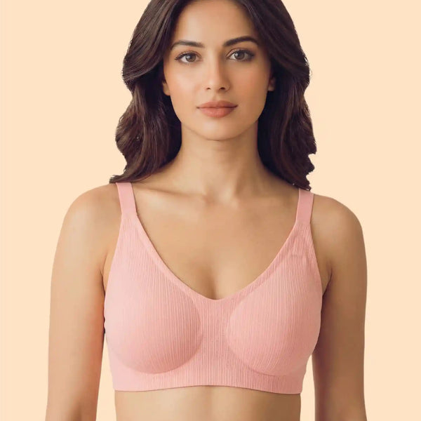 Ribbed Polyamide Padded Bonded Bra (SB-998)(Peach)