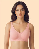 Ribbed Polyamide Padded Bonded Bra (SB-998)(Peach)