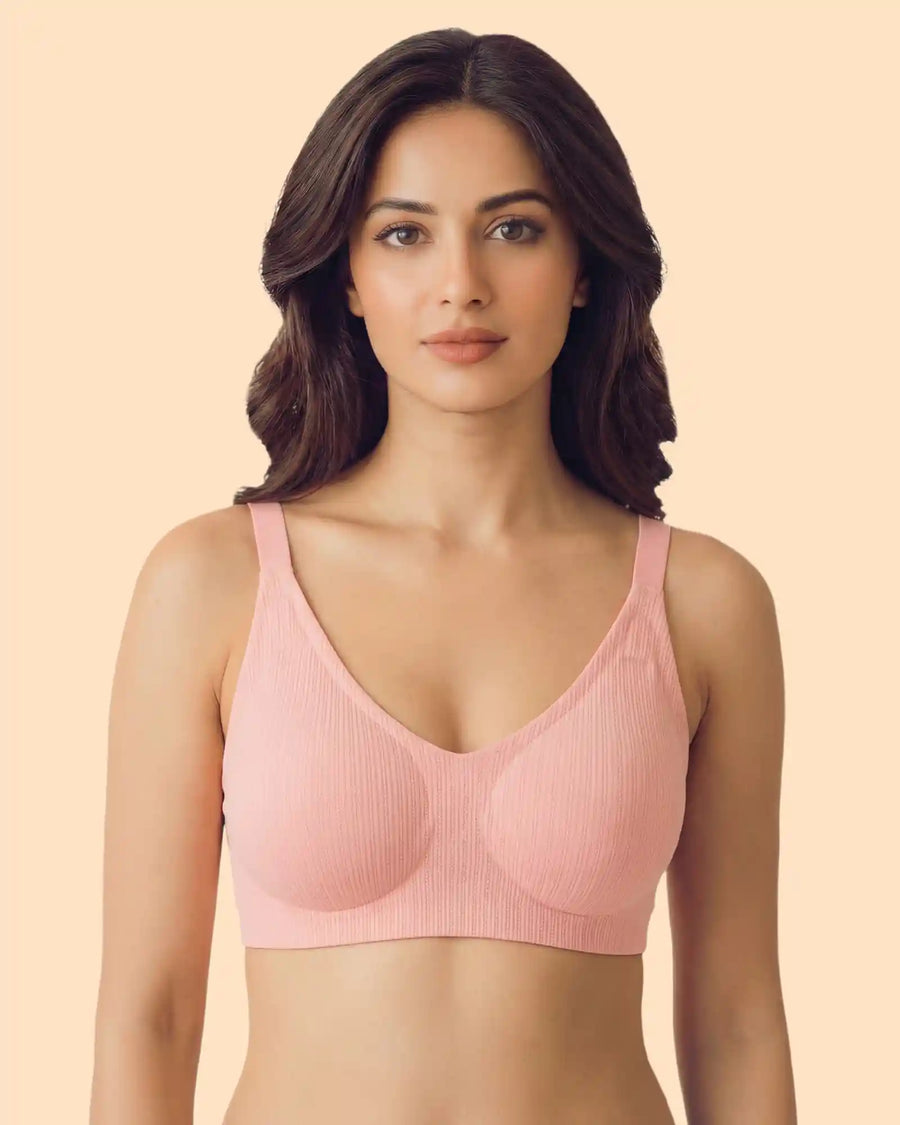Ribbed Polyamide Padded Bonded Bra (SB-998)(Peach)