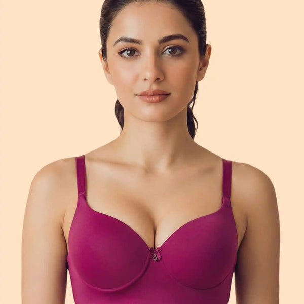 Cotton Non-wired Push-Up Bonded Bra (Level-3 Padding) with 3/4th Coverage (SB-93510)(Wine)