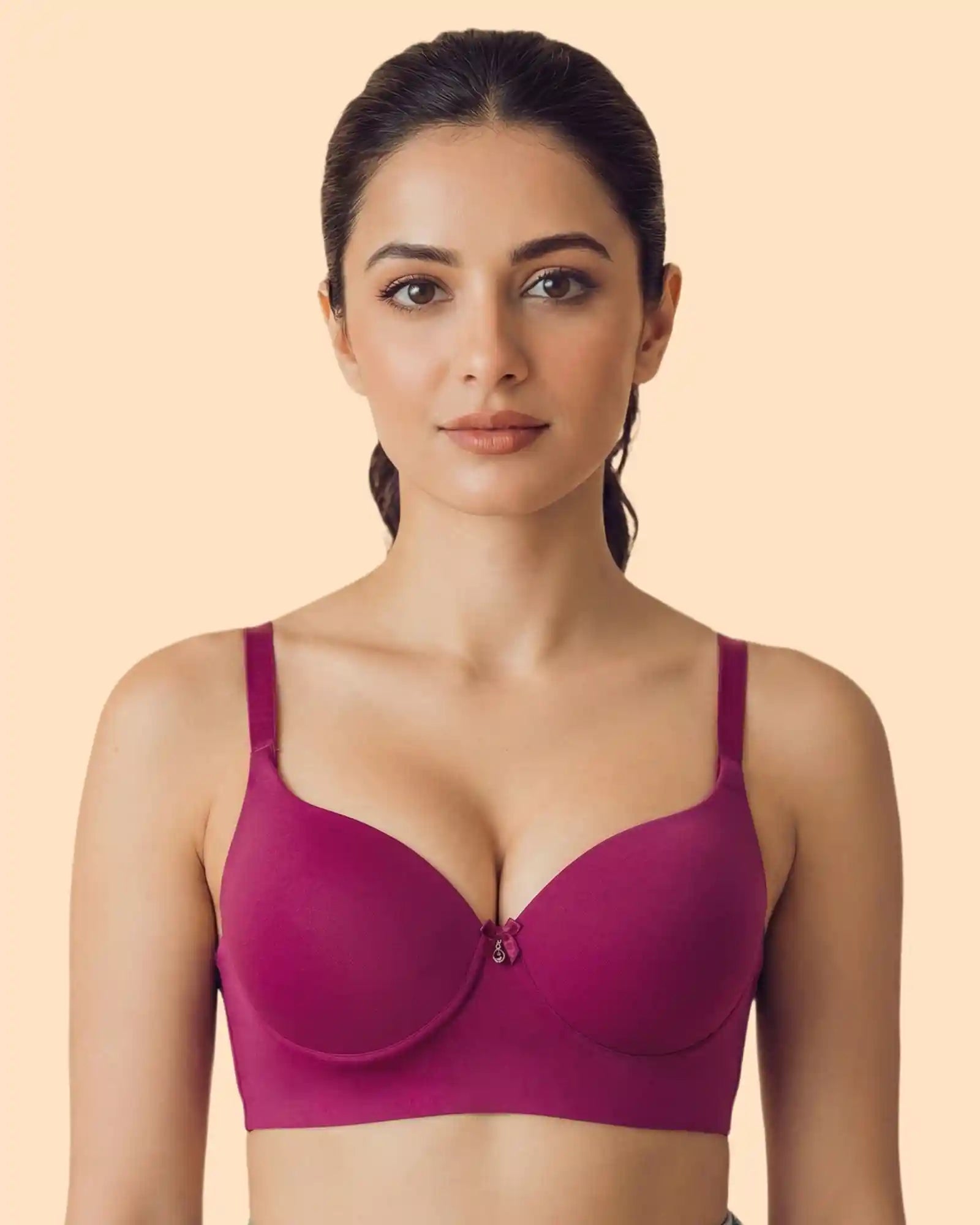 Cotton Non-wired Push-Up Bonded Bra (Level-3 Padding) with 3/4th Coverage (SB-93510)(Wine)