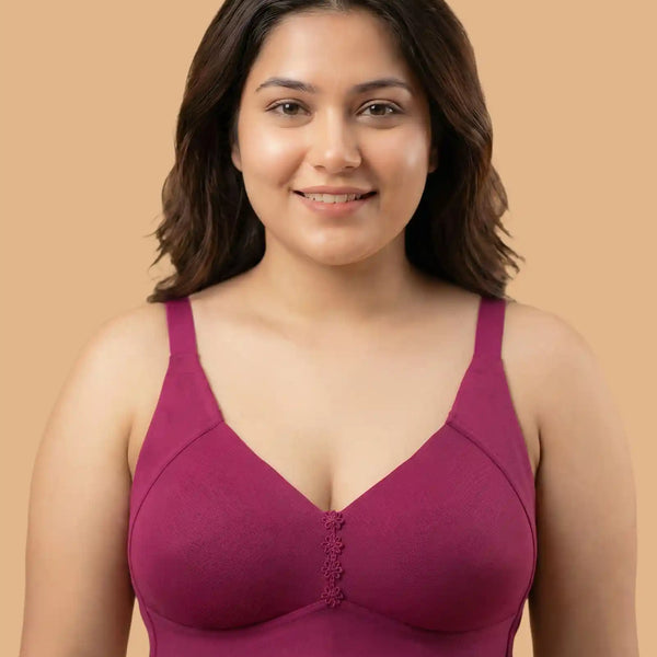 Cotton Non-Padded Plus-Size M-Frame Minimiser Bonded Bra (SB-9303)(Wine)