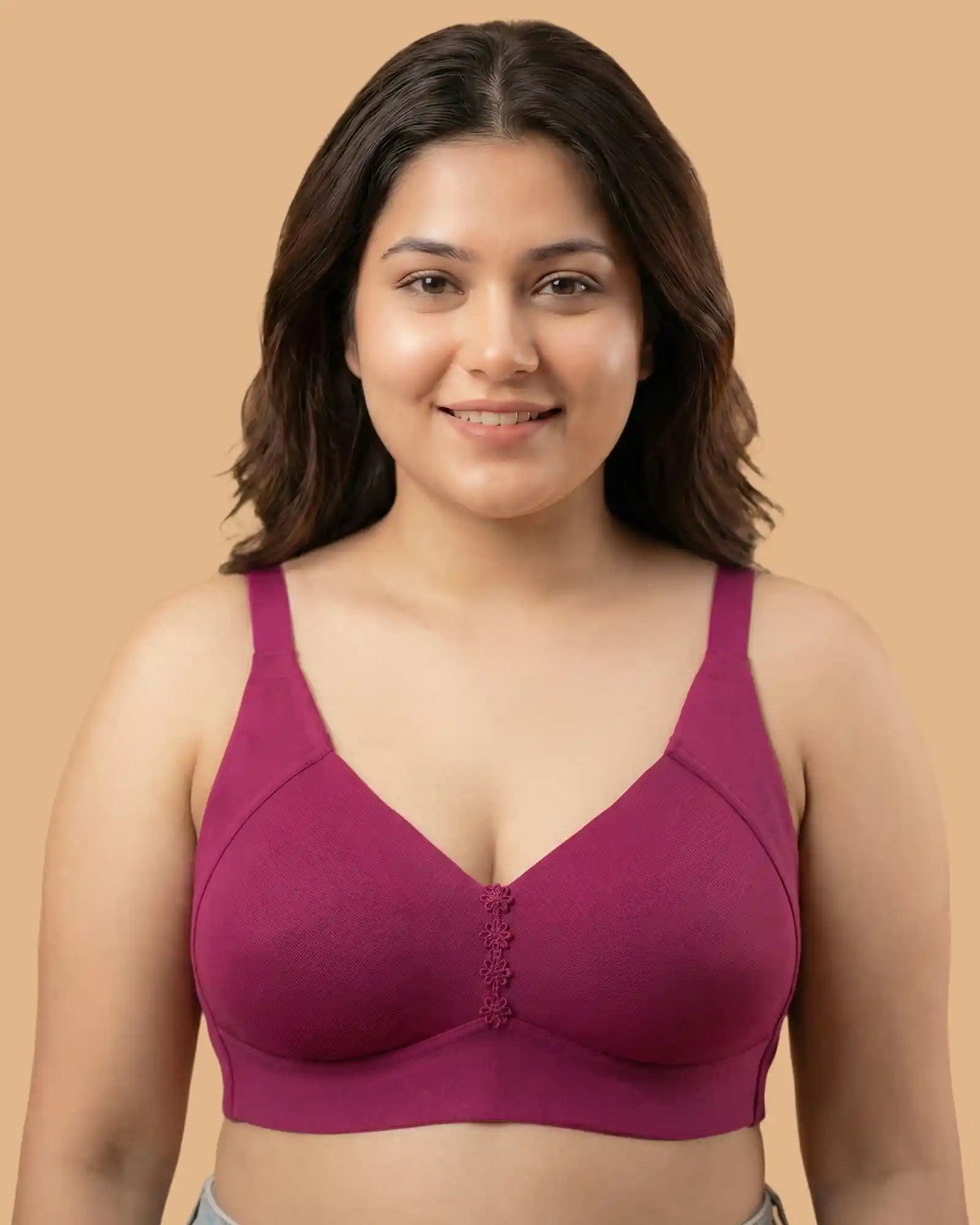 Cotton Non-Padded Plus-Size M-Frame Minimiser Bonded Bra (SB-9303)(Wine)