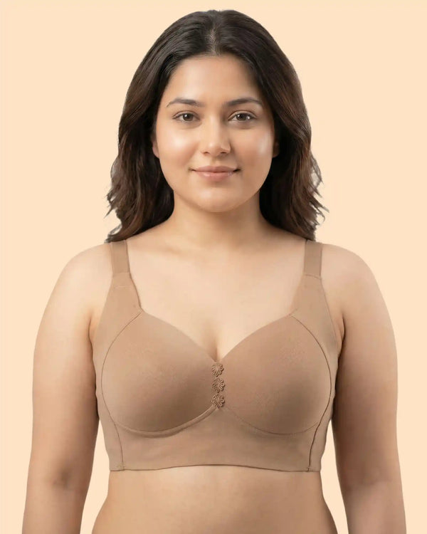 Cotton Padded Plus-Size M-Frame Minimiser Bonded Bra (SB-9203)(Fawn)