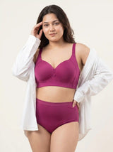Cotton Padded M-Frame Minimiser Bonded Bra & Mid Rise Flexifit Hipster Panty Lingerie Set (TW-SB-9203&63) (Wine)