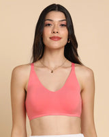 Tweens Bonded Breathable Cotton Non-Padded Full-Coverage Bra with Hidden Concealer (SB-935-Coral)