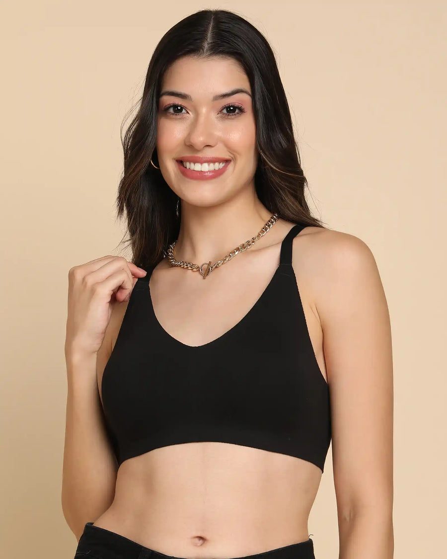 Tweens Bonded Breathable Cotton Non-Padded Full-Coverage Bra with Hidden Concealer (SB-935-Black)