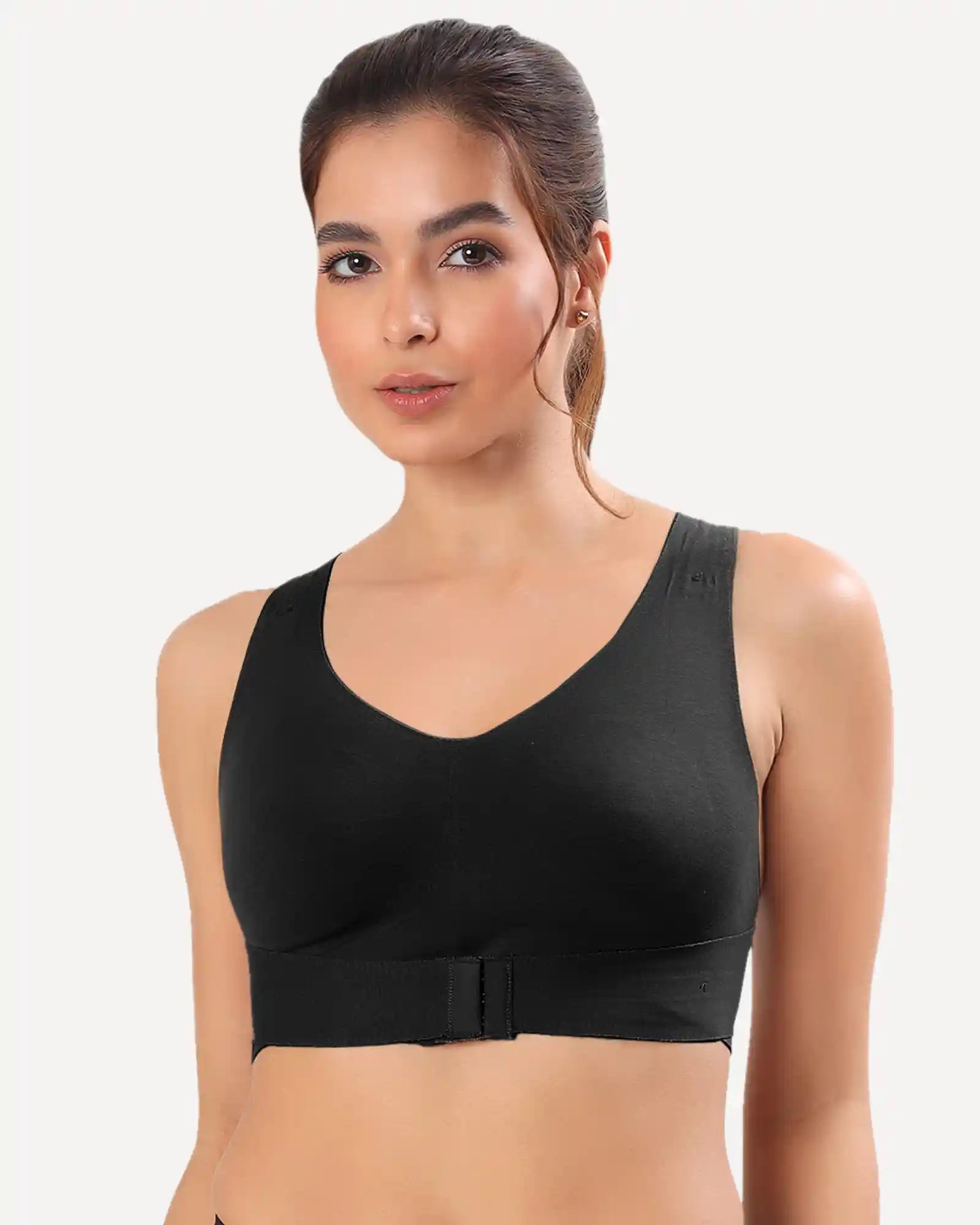 Bonded Gym Bra with Crisscross Back | Non-Padded | Breathable Cotton (TW-SB-995)(Black) (GB)