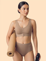 Cotton Non-Padded Bonded Gym Bra | Crisscross Back | Mid Rise Flexifit Hipster Panty Lingerie Set (TW-SB-95+63)(Fawn)