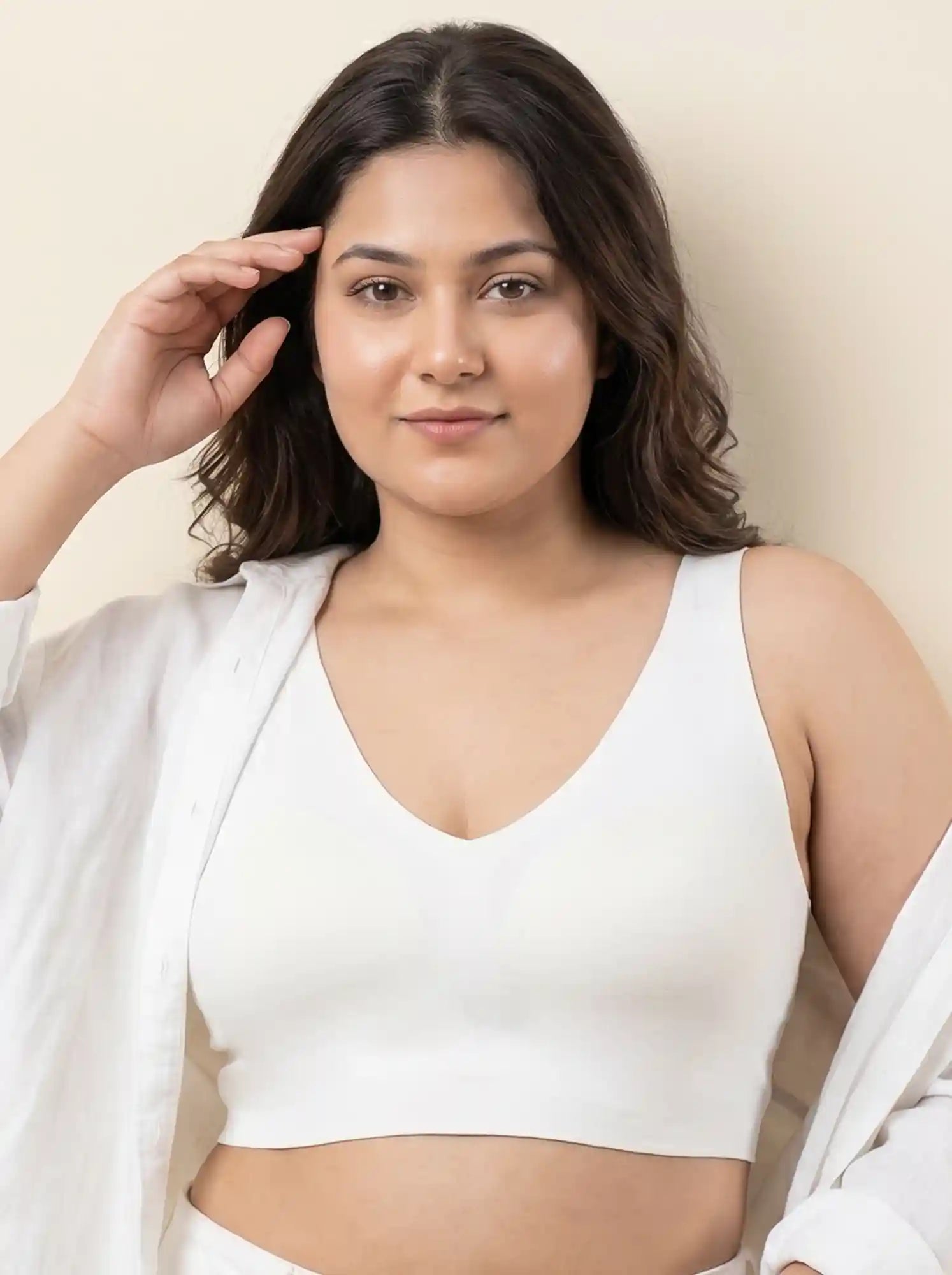 Cotton Non-Padded Plus-Size Bonded Bra with Hidden Concealer  (SB-915-White)