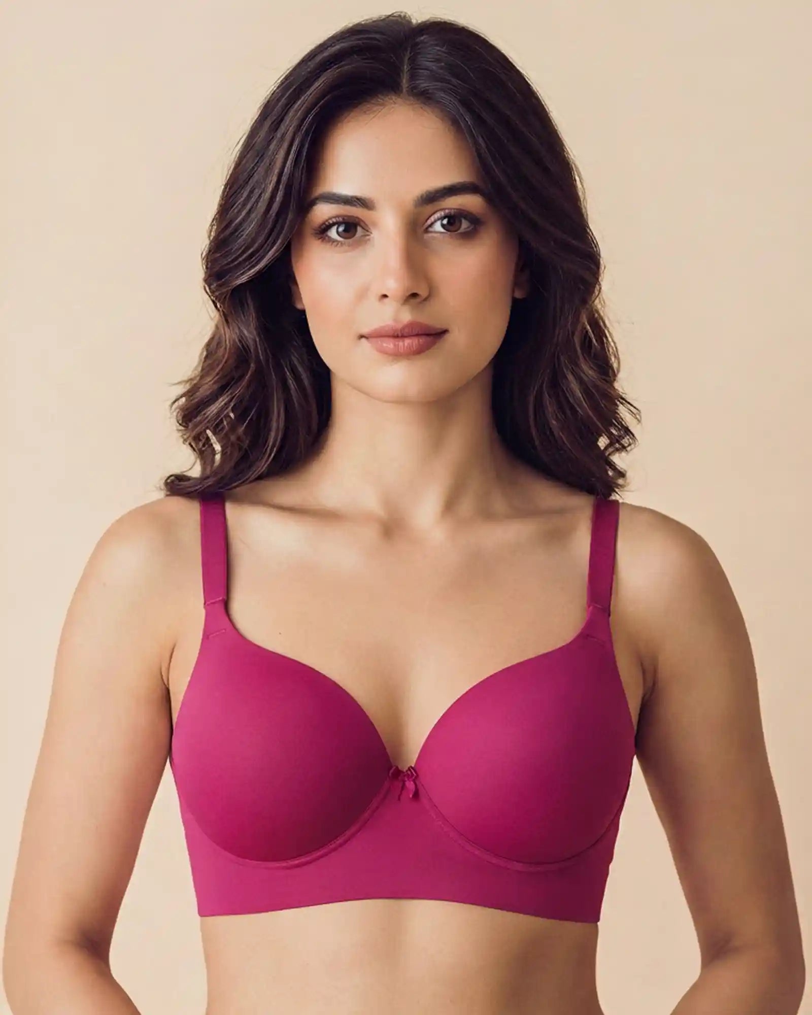 Cotton Non-wired Maximiser Push-Up Bonded Bra (Level-2 Padding) with 3/4th Coverage (SB-97015) (Wine)
