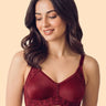 Cotton Non-Padded M-Frame Minimiser Bonded Bra | Lace Detailing | Full Coverage (TW-SB-96006) (Maroon)