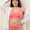 Cotton Plus Size Padded Bonded Bra | Full Coverage & Mid Rise Flexifit Hipster Panty Lingerie Set (TW-SB-918&63)(Coral)