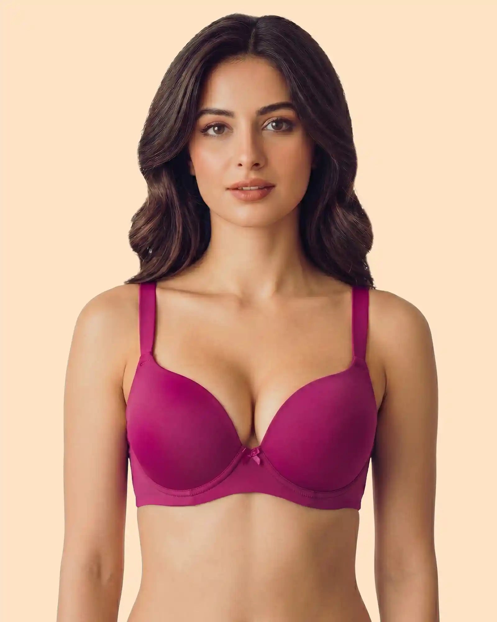 Cotton Non-wired Maximiser Push-Up Bonded Bra (Level-2 Padding) with 3/4th Coverage (SB-97015) (Wine)