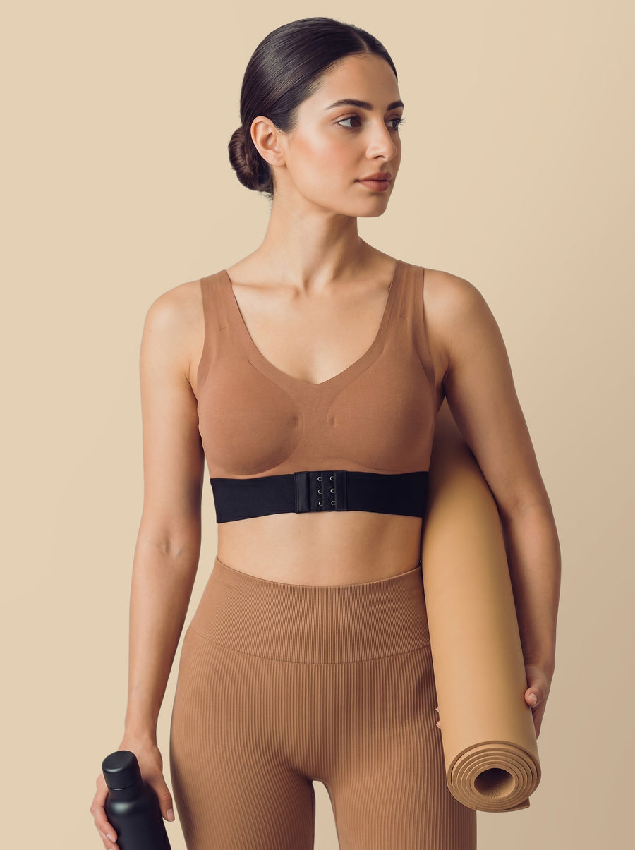 Bonded Gym Bra with Crisscross Back | Padded | Breathable Cotton (TW-SB-9977-FWN+BLK)