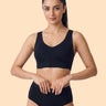 Cotton Non-Padded Bonded Gym Bra | Crisscross Back | Mid Rise Flexifit Hipster Panty Lingerie Set (TW-SB-95+63)(Black)