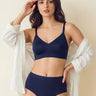 Cotton Full Coverage Non-Padded Bonded Bra & Mid Rise Flexifit Hipster Panty Lingerie Set (TW-SB-935&63)(Navy)