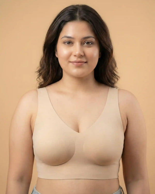 Cotton Non-Padded Plus-Size Bonded Bra with Hidden Concealer (SB-915-Skin)