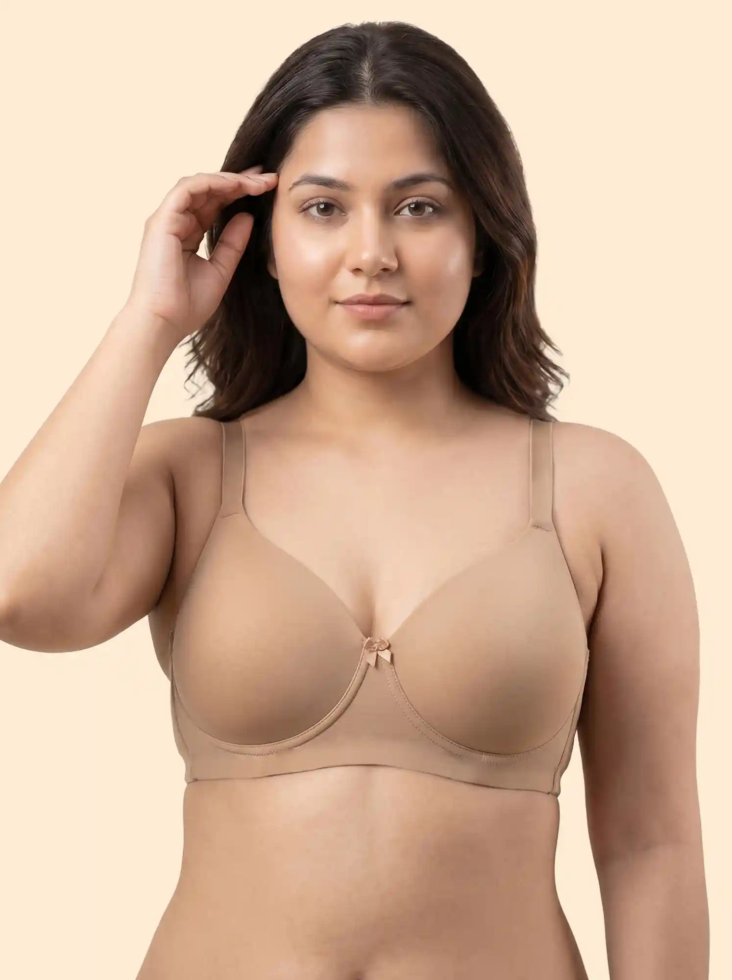 Cotton Padded Plus-Size Bonded Bra | Dailywear Seamless T-Shirt Bra | Breathable Cotton (TW-SB-9082) (FAWN)