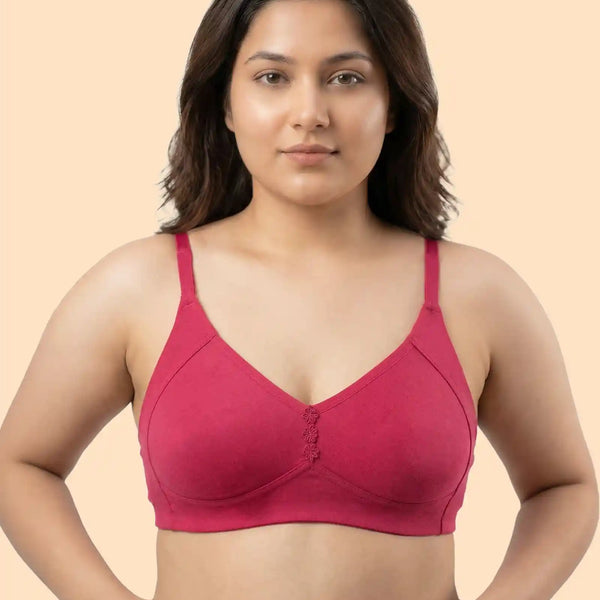 Cotton Non-Padded M-Frame Minimiser Bonded Bra (TW-IS-9405) (Dark Pink)