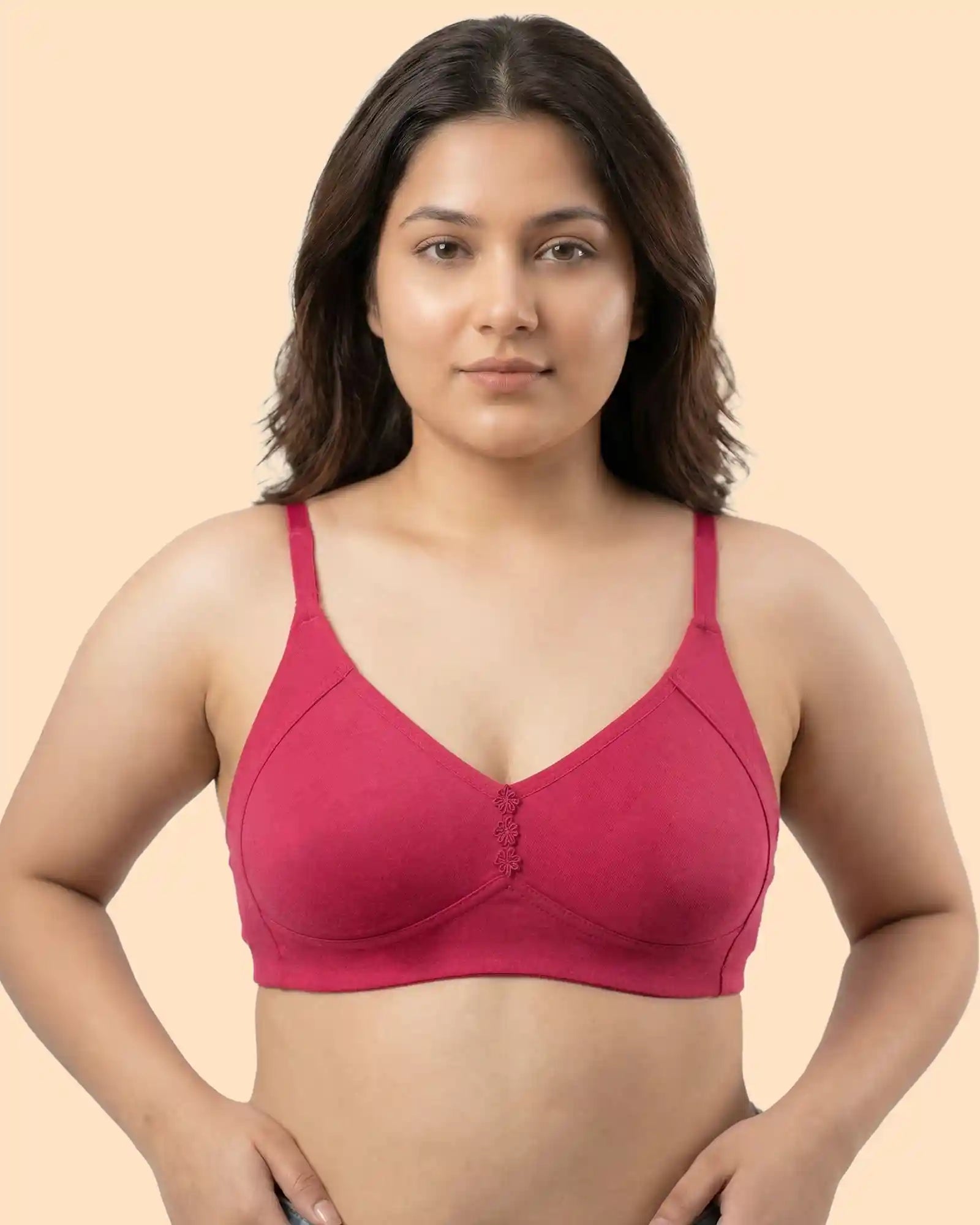 Cotton Non-Padded M-Frame Minimiser Bonded Bra (TW-IS-9405) (Dark Pink)