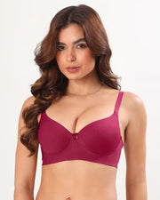 Cotton Non-wired Push-Up Bonded Bra (Level-3 Padding) with 3/4th Coverage (SB-93510)(Wine) (GB)