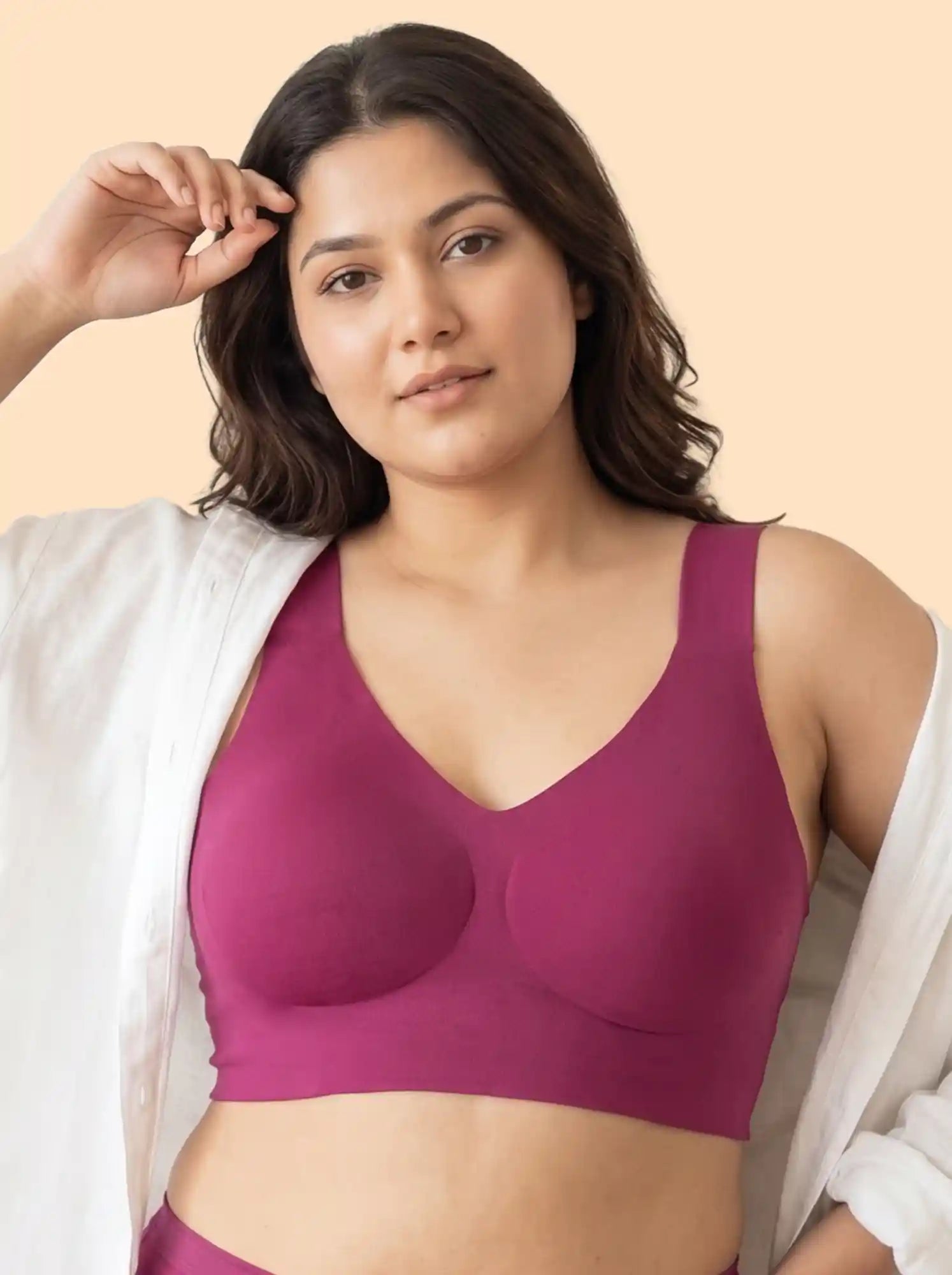 Cotton Padded Full Coverage Plus-Size Bonded Bra (SB-918-Wine)