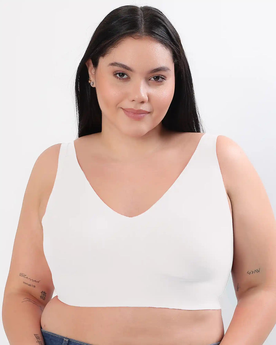 Cotton Non-Padded Plus-Size Bonded Bra with Hidden Concealer  (SB-915-White) (MR)