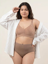 Cotton Non-Padded M-Frame Minimiser Bonded Bra & Mid Rise Flexifit Hipster Panty Lingerie Set (TW-SB-9303+63) (Fawn)