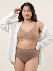 Cotton Non-Padded M-Frame Minimiser Bonded Bra & Mid Rise Flexifit Hipster Panty Lingerie Set (TW-SB-9303+63) (Fawn)