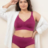 Cotton Non-Padded M-Frame Minimiser Bonded Bra & Mid Rise Flexifit Hipster Panty Lingerie Set (TW-SB-9303+63) (Wine)