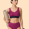 Cotton Padded Bonded Gym Bra | Crisscross Back | Mid Rise Flexifit Hipster Panty Lingerie Set (TW-SB-9977+63)(Wine)