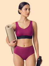 Cotton Padded Bonded Gym Bra | Crisscross Back | Mid Rise Flexifit Hipster Panty Lingerie Set (TW-SB-9977+63)(Wine)