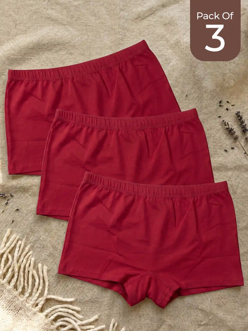 Cotton High Coverage Boy Shorts (TW-65)(Red)