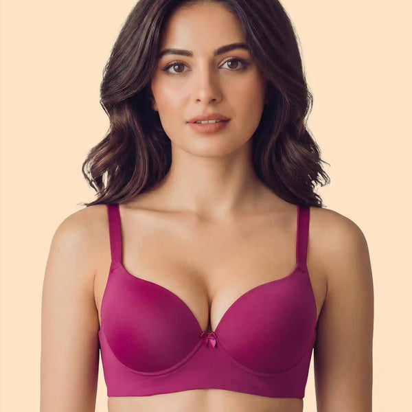 Cotton Non-wired Maximiser Push-Up Bonded Bra (Level-2 Padding) with 3/4th Coverage (SB-97015) (Wine)