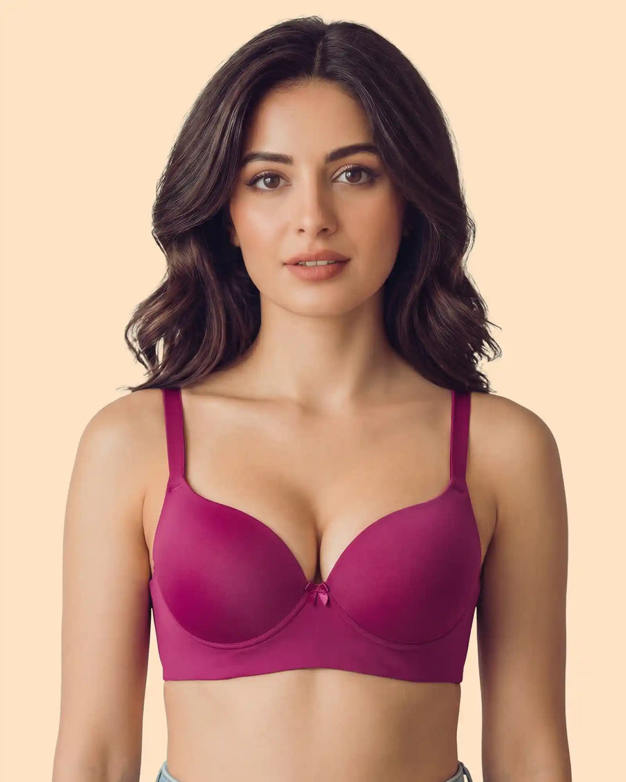Cotton Non-wired Maximiser Push-Up Bonded Bra (Level-2 Padding) with 3/4th Coverage (SB-97015) (Wine)